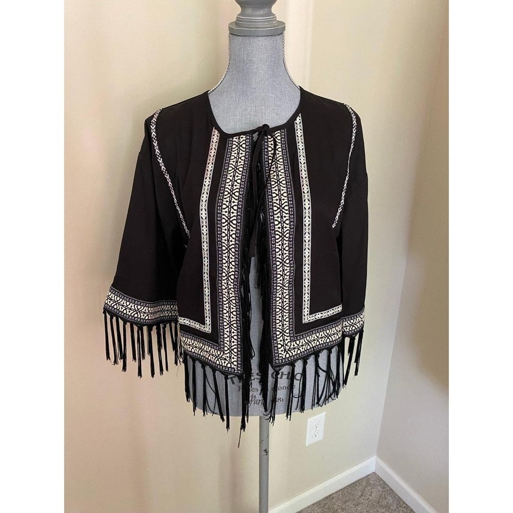 Raga Black Embroidered Fringe Kimono Jacket